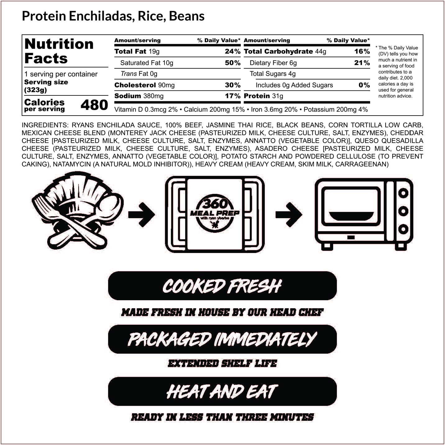 Protein Enchiladas, Rice, & Beans