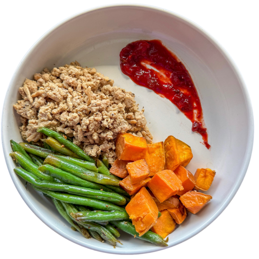 Cranberry Adobo Turkey, Sweet Potatoes and Veggies